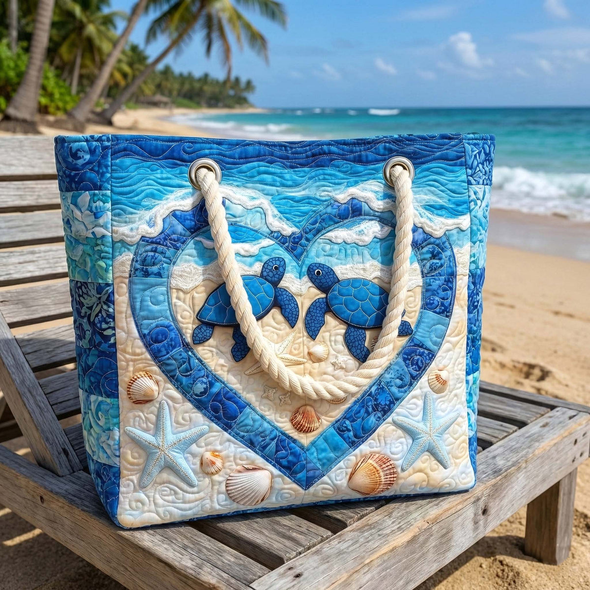 Nathalie | Gesteppte Strandtasche mit Motiv Schildkrötenherz