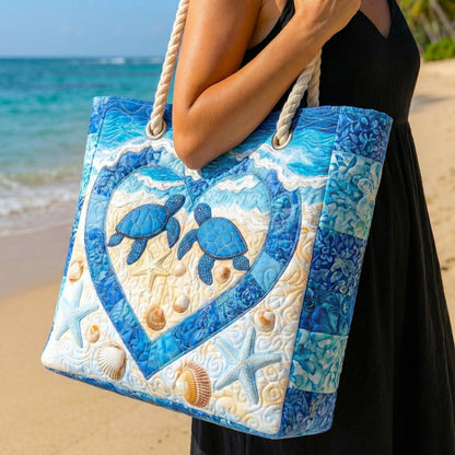 Nathalie | Gesteppte Strandtasche mit Motiv Schildkrötenherz