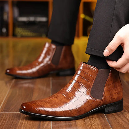 Gerhard | Bordeauxrote Chelsea-Boots in Kroko-Optik