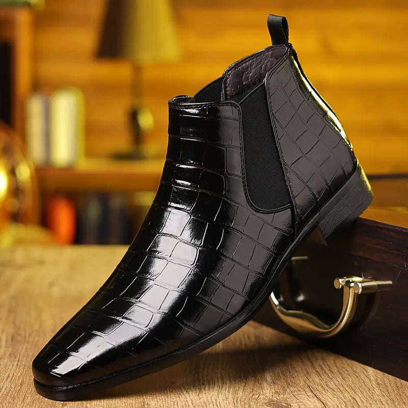 Gerhard | Bordeauxrote Chelsea-Boots in Kroko-Optik