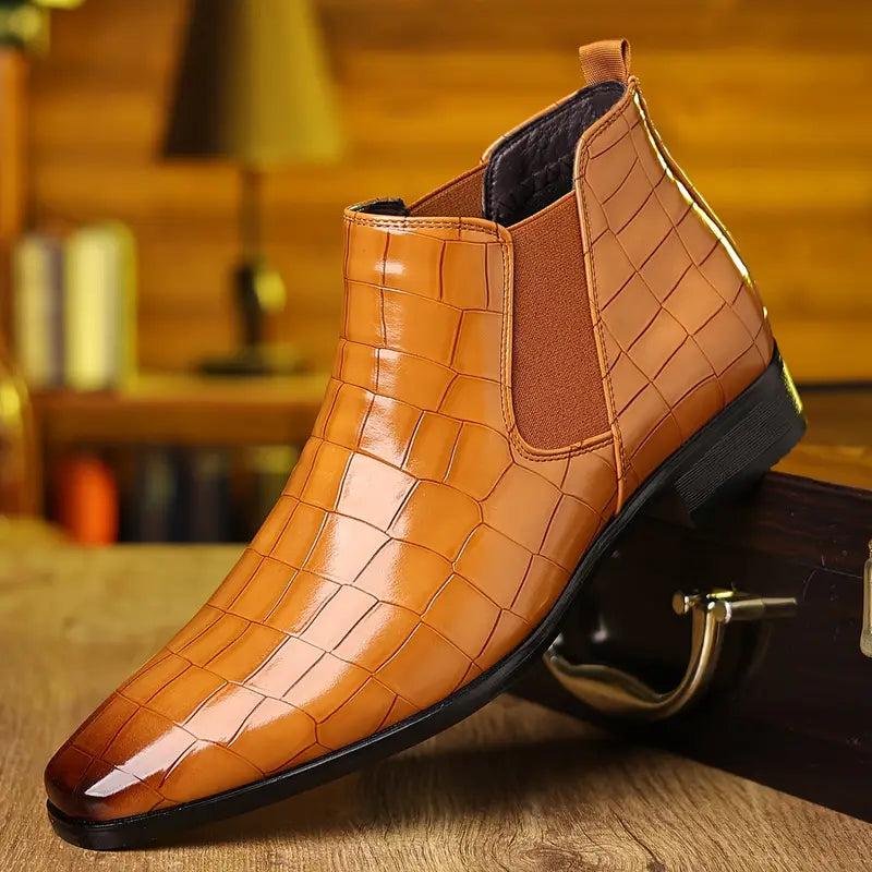 Gerhard | Bordeauxrote Chelsea-Boots in Kroko-Optik
