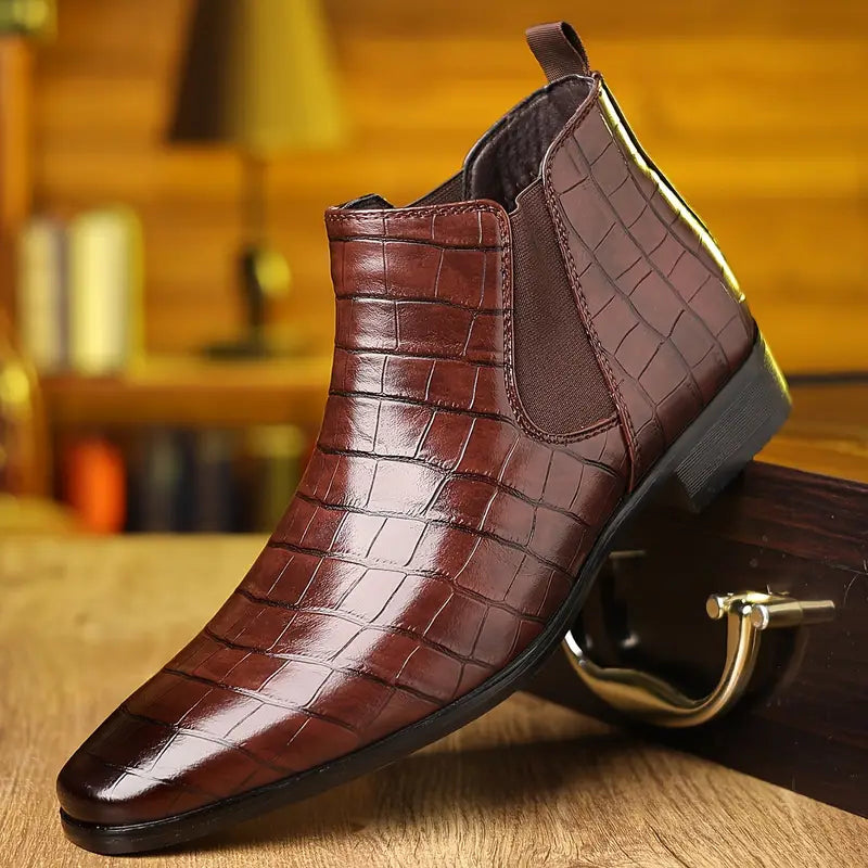 Gerhard | Bordeauxrote Chelsea-Boots in Kroko-Optik