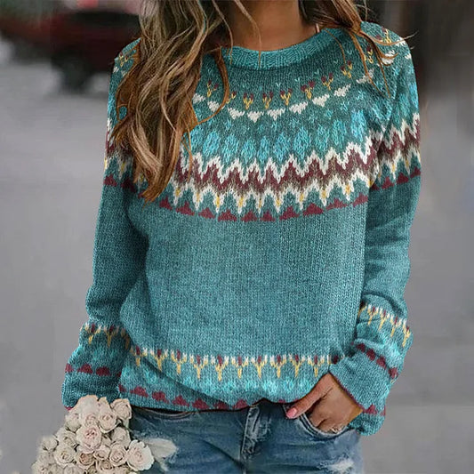 Gudrun | Strickpullover mit Fair-Isle-Muster in Petrol