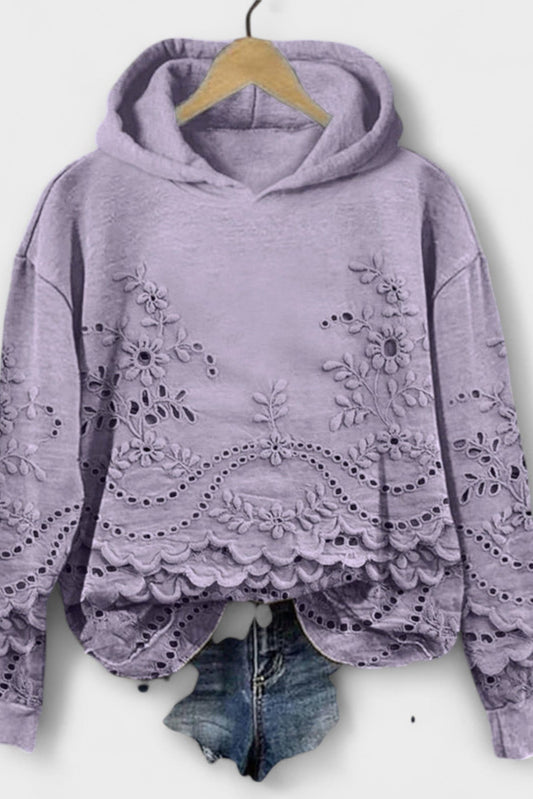 Gisela-Marie | Fliederfarbener Kapuzenpullover mit Stickerei
