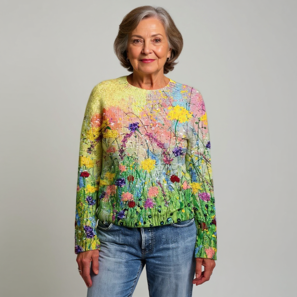 Gerlinde | Strickpullover mit Blumenwiesenmuster