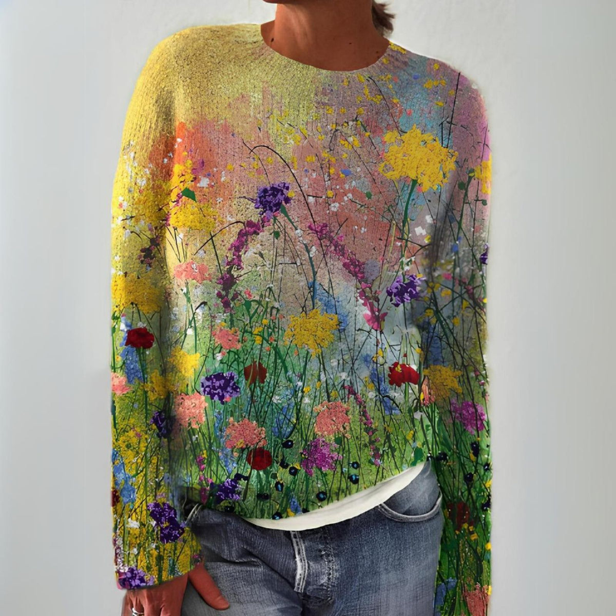 Gerlinde | Strickpullover mit Blumenwiesenmuster