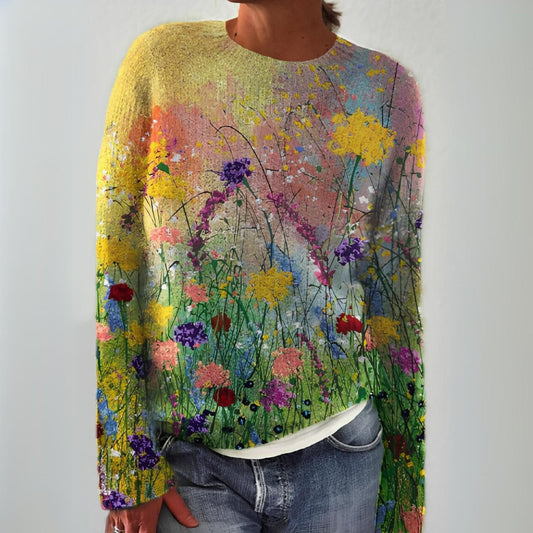 Gerlinde | Strickpullover mit Blumenwiesenmuster