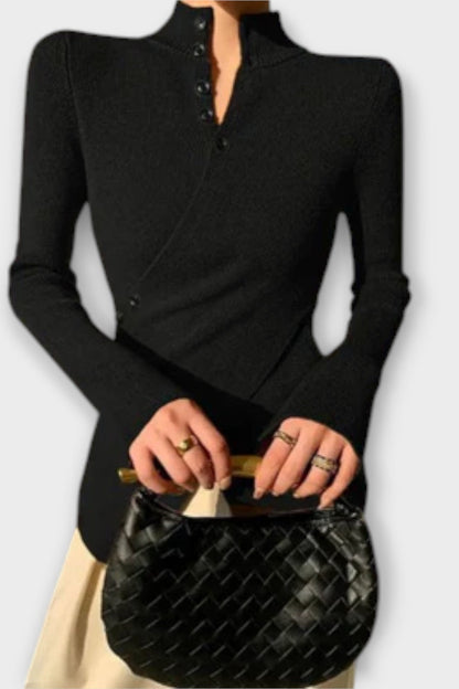 Glenys | Schwarzer figurbetonter Strickpullover