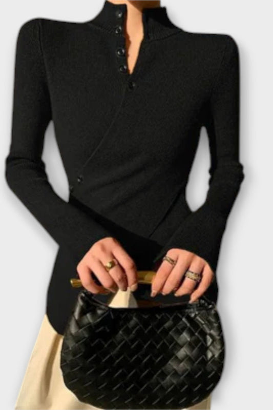 Glenys | Schwarzer figurbetonter Strickpullover