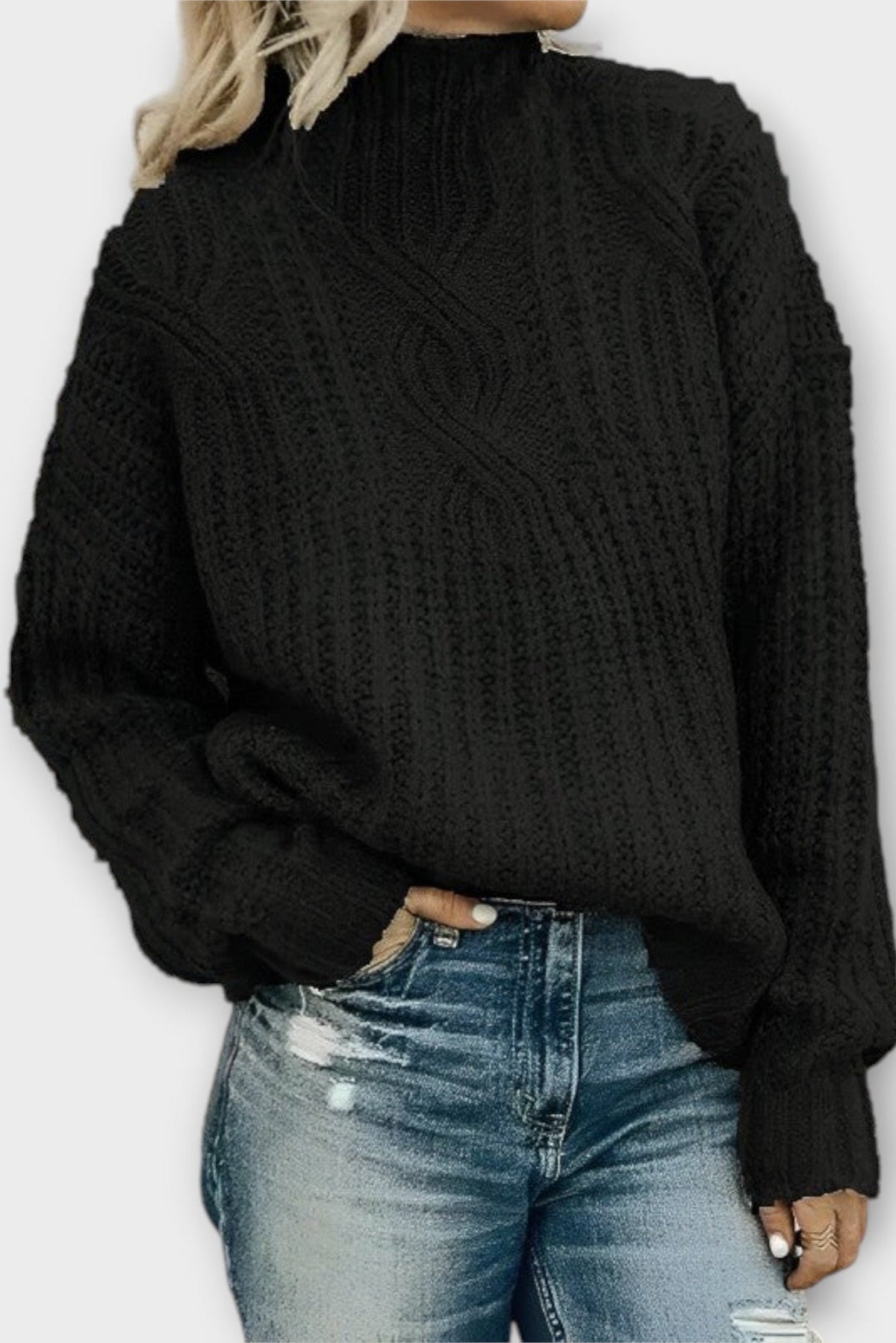 Harper | Schwarzer Grobstrickpullover