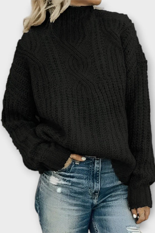 Harper | Schwarzer Grobstrickpullover