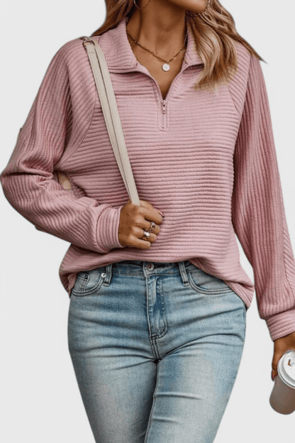 Helena | Altrosa Pullover mit kurzem Reißverschluss