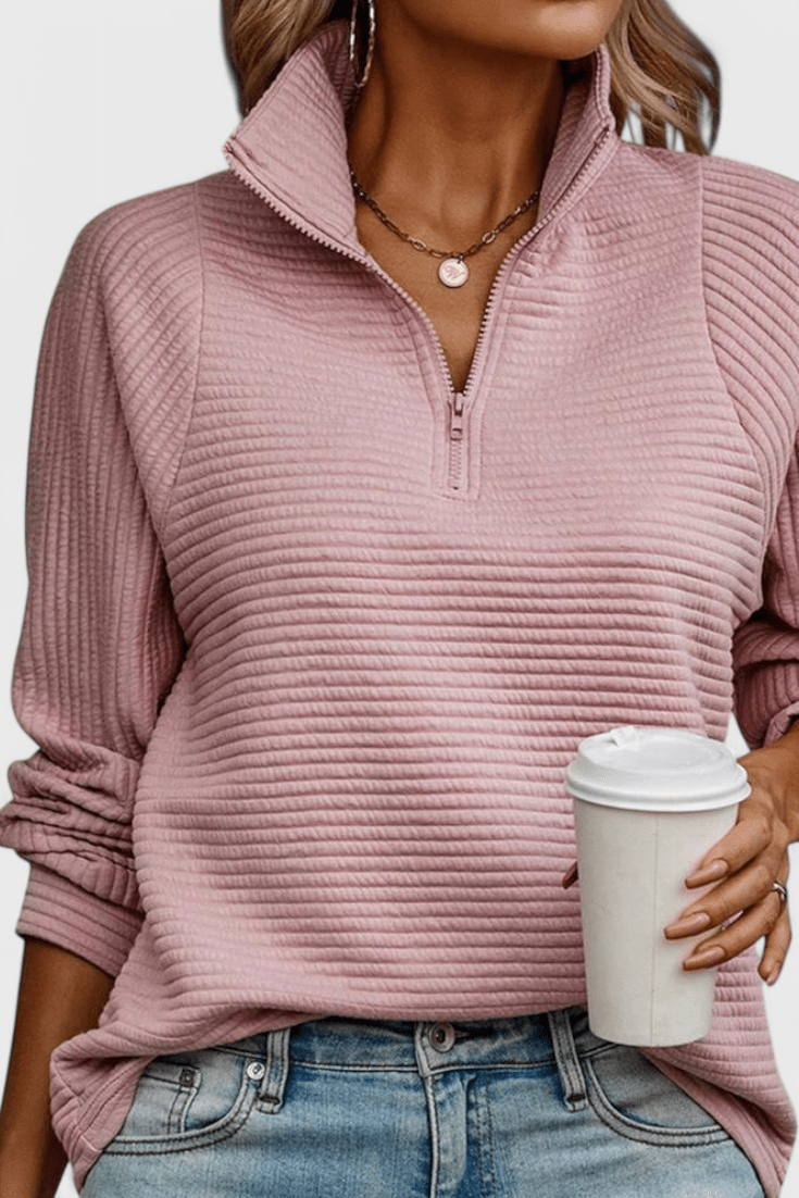 Helena | Altrosa Pullover mit kurzem Reißverschluss