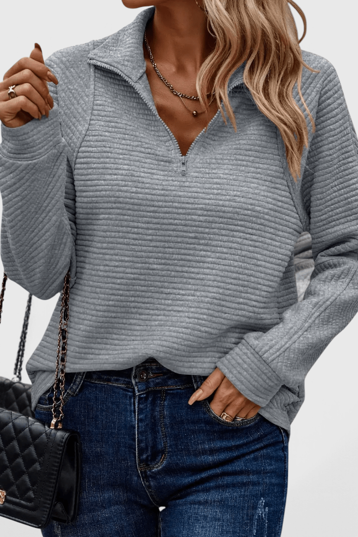 Helena | Altrosa Pullover mit kurzem Reißverschluss