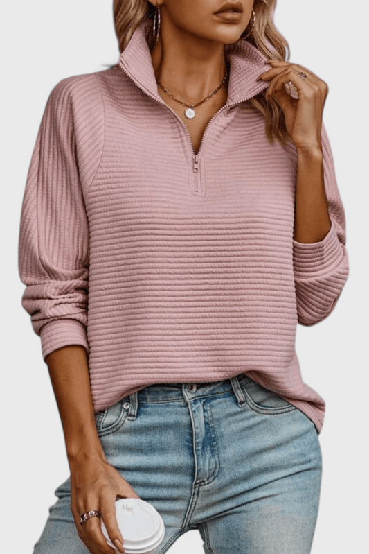 Helena | Altrosa Pullover mit kurzem Reißverschluss