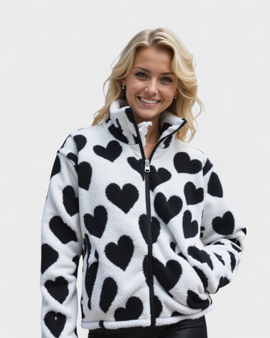 Helena | Wendbare Fleecejacke mit Herzmuster