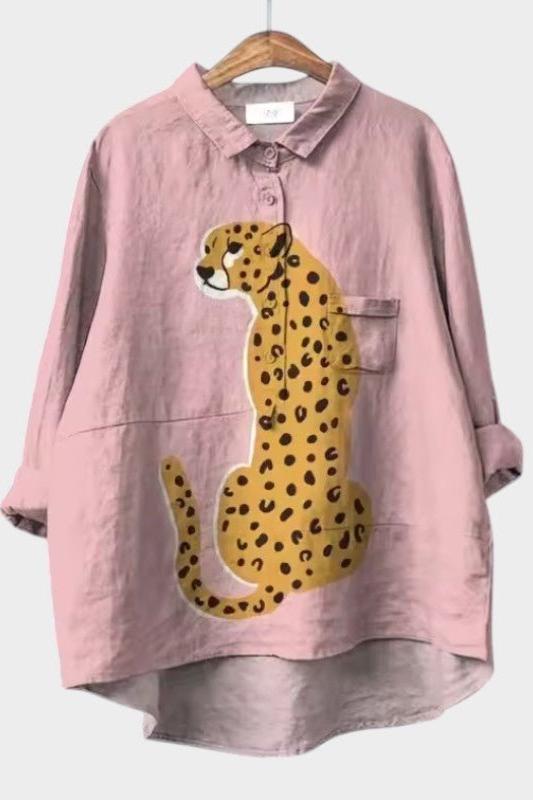Hella | Rosa Bluse mit Leopardenmotiv