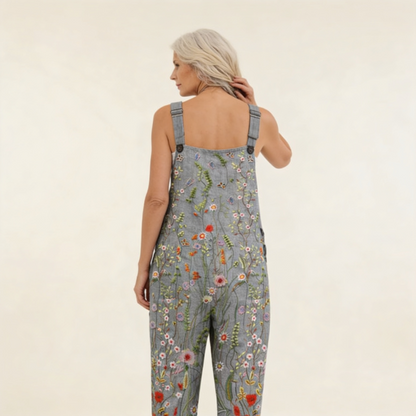 Cornelia | Latzhose in Graublau mit Wiesenblumen