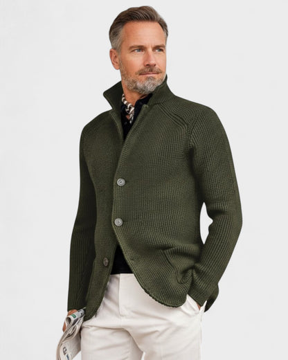 Helmut | Dunkelblaue gerippte Strickjacke mit Knöpfen