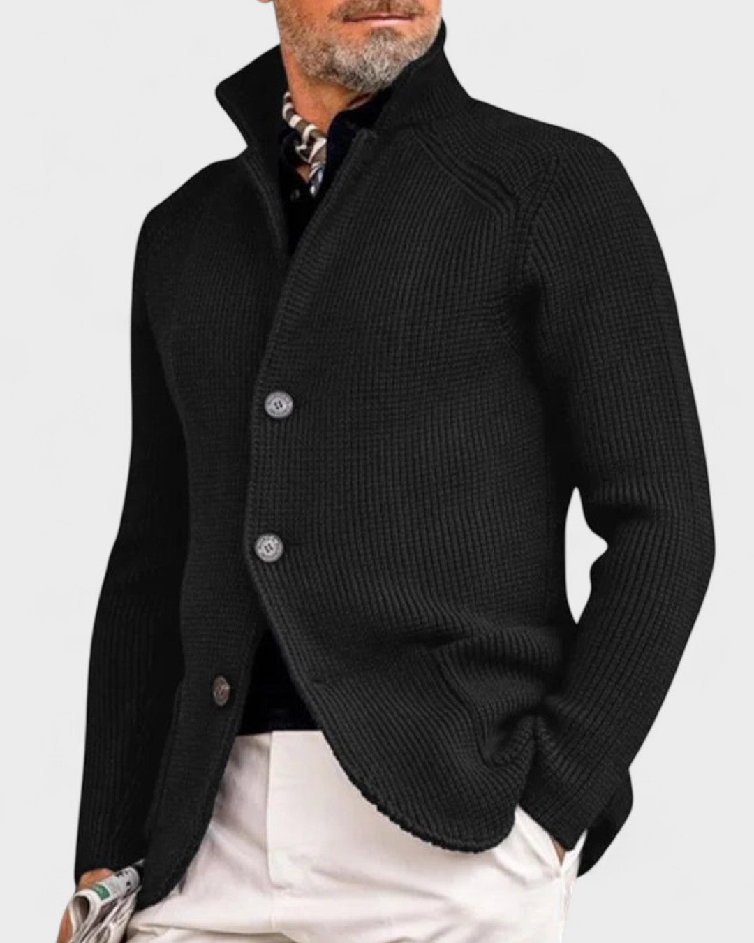 Helmut | Dunkelblaue gerippte Strickjacke mit Knöpfen