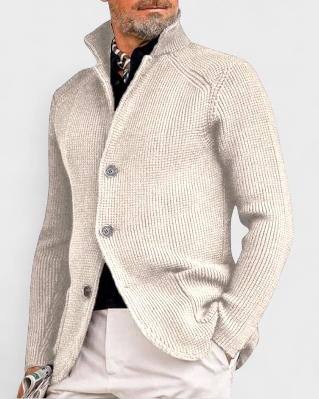 Helmut | Dunkelblaue gerippte Strickjacke mit Knöpfen