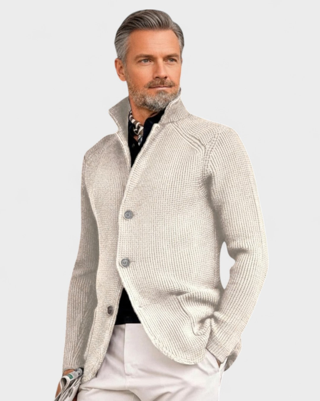 Helmut | Dunkelblaue gerippte Strickjacke mit Knöpfen