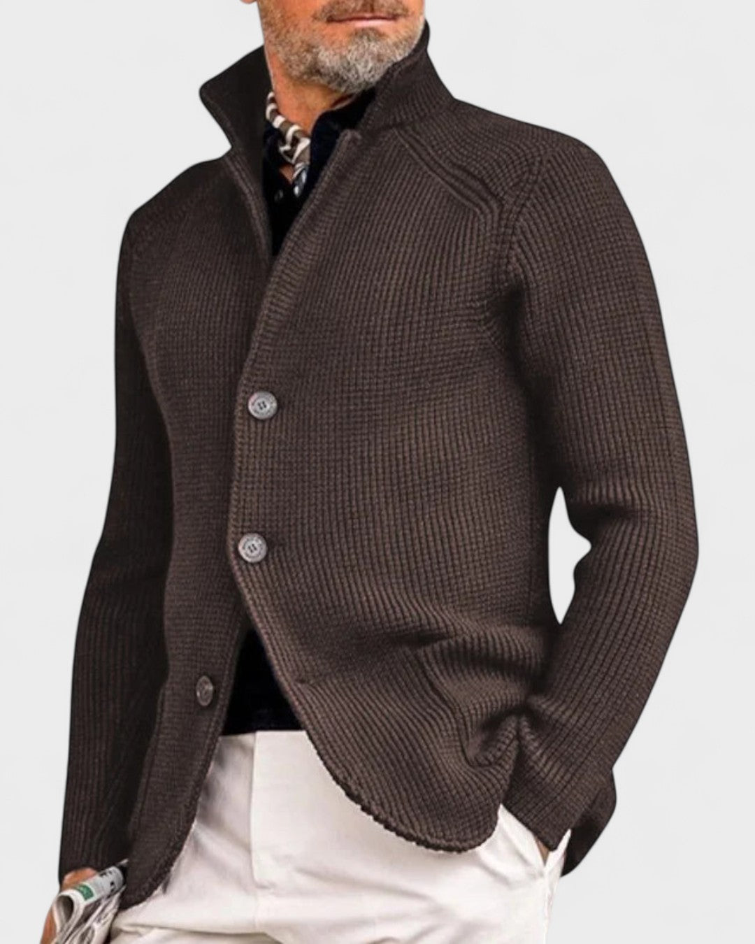 Helmut | Dunkelblaue gerippte Strickjacke mit Knöpfen