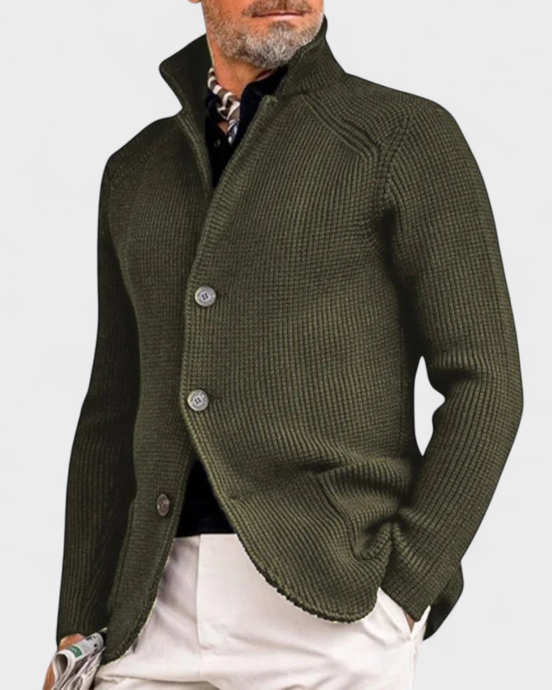 Helmut | Dunkelblaue gerippte Strickjacke mit Knöpfen