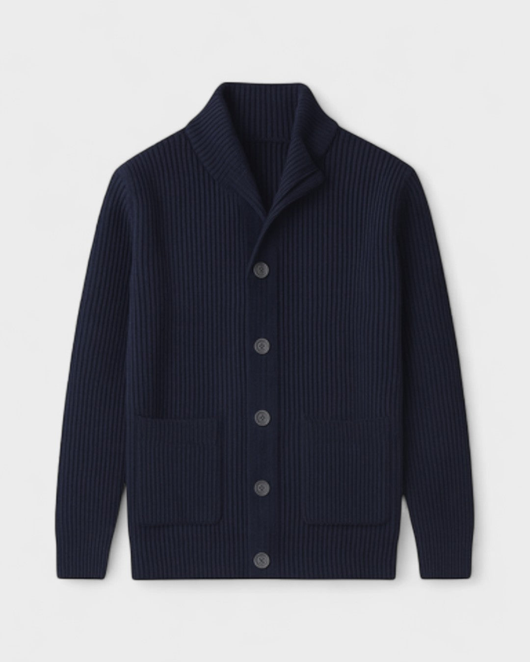 Helmut | Dunkelblaue gerippte Strickjacke mit Knöpfen