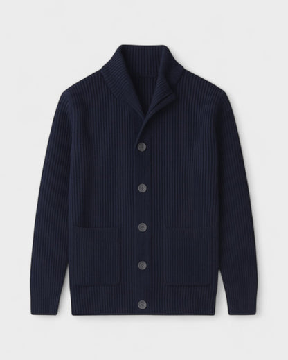 Helmut | Dunkelblaue gerippte Strickjacke mit Knöpfen