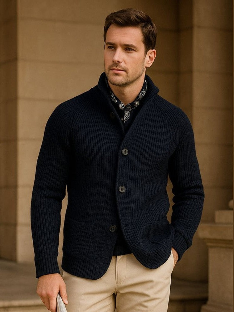 Helmut | Dunkelblaue Strickjacke mit Knöpfen