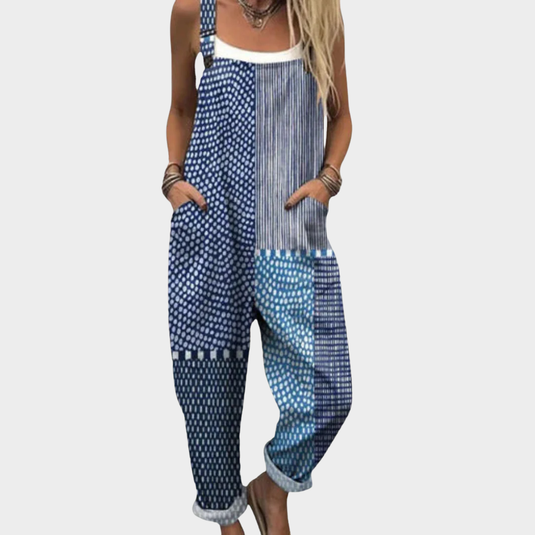 Anja | Latzhose mit Patchwork in Indigoblau