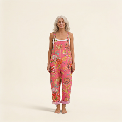 Helga | Latzhose in Pink mit tropischen Blumen