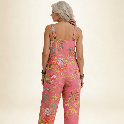 Helga | Latzhose in Pink mit tropischen Blumen