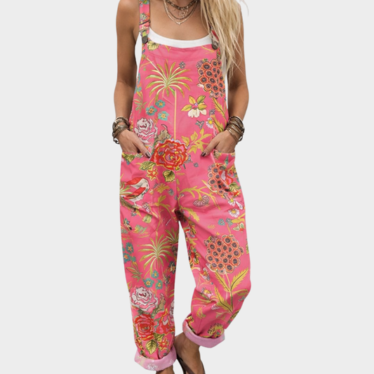 Helga | Latzhose in Pink mit tropischen Blumen