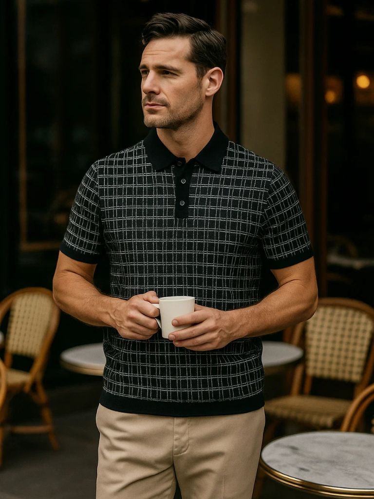 Harald | Schwarzes Strick-Poloshirt mit Struktur
