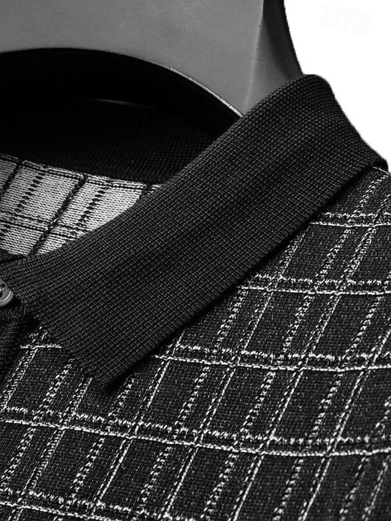 Harald | Schwarzes Strick-Poloshirt mit Struktur