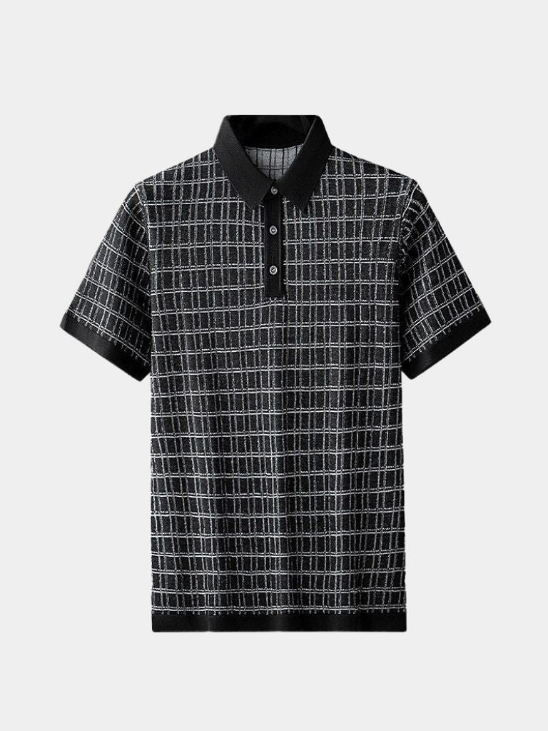 Harald | Schwarzes Strick-Poloshirt mit Struktur