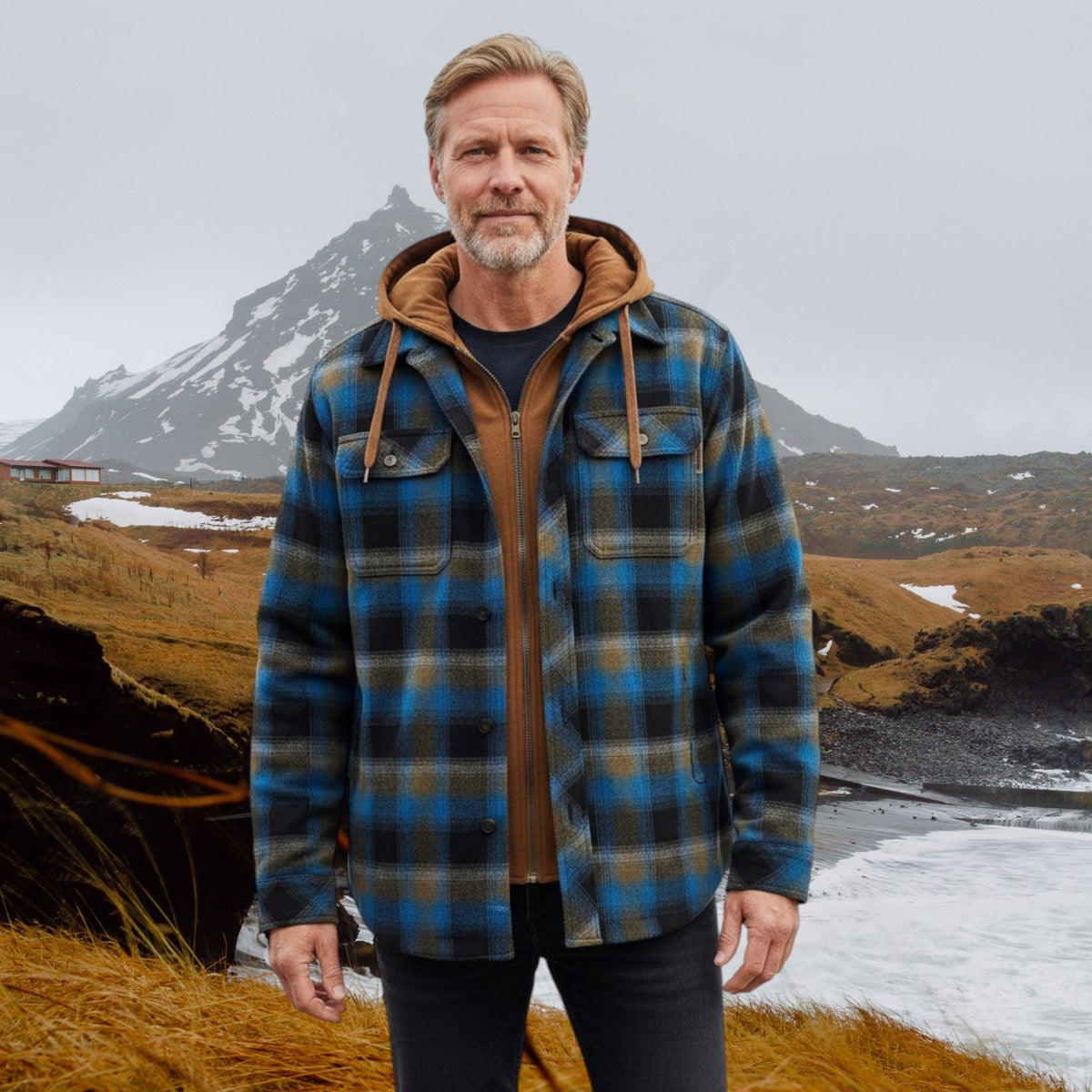 Robert | Blau karierte Kapuzenjacke