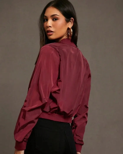 Ida | Leichte Satin-Bomberjacke in Bordeaux