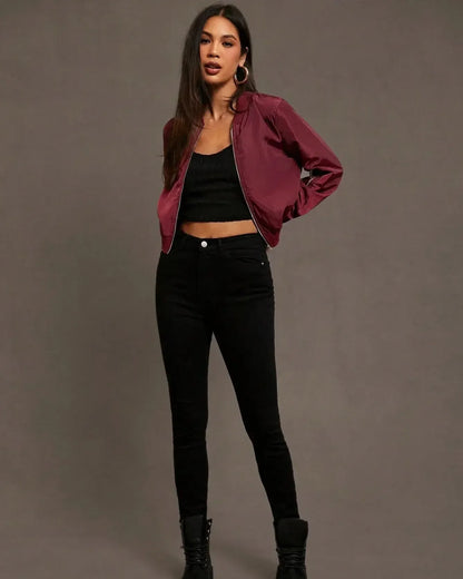 Ida | Leichte Satin-Bomberjacke in Bordeaux