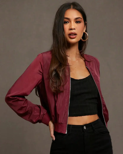 Ida | Leichte Satin-Bomberjacke in Bordeaux