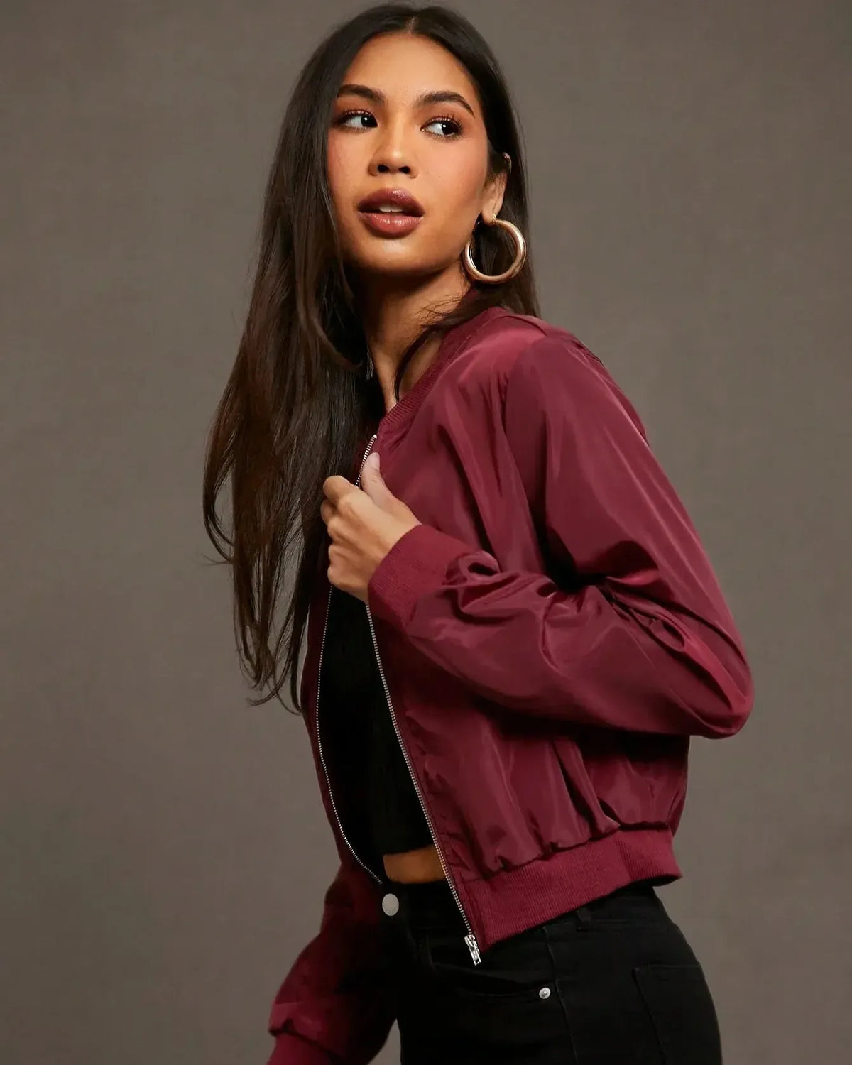 Ida | Leichte Satin-Bomberjacke in Bordeaux