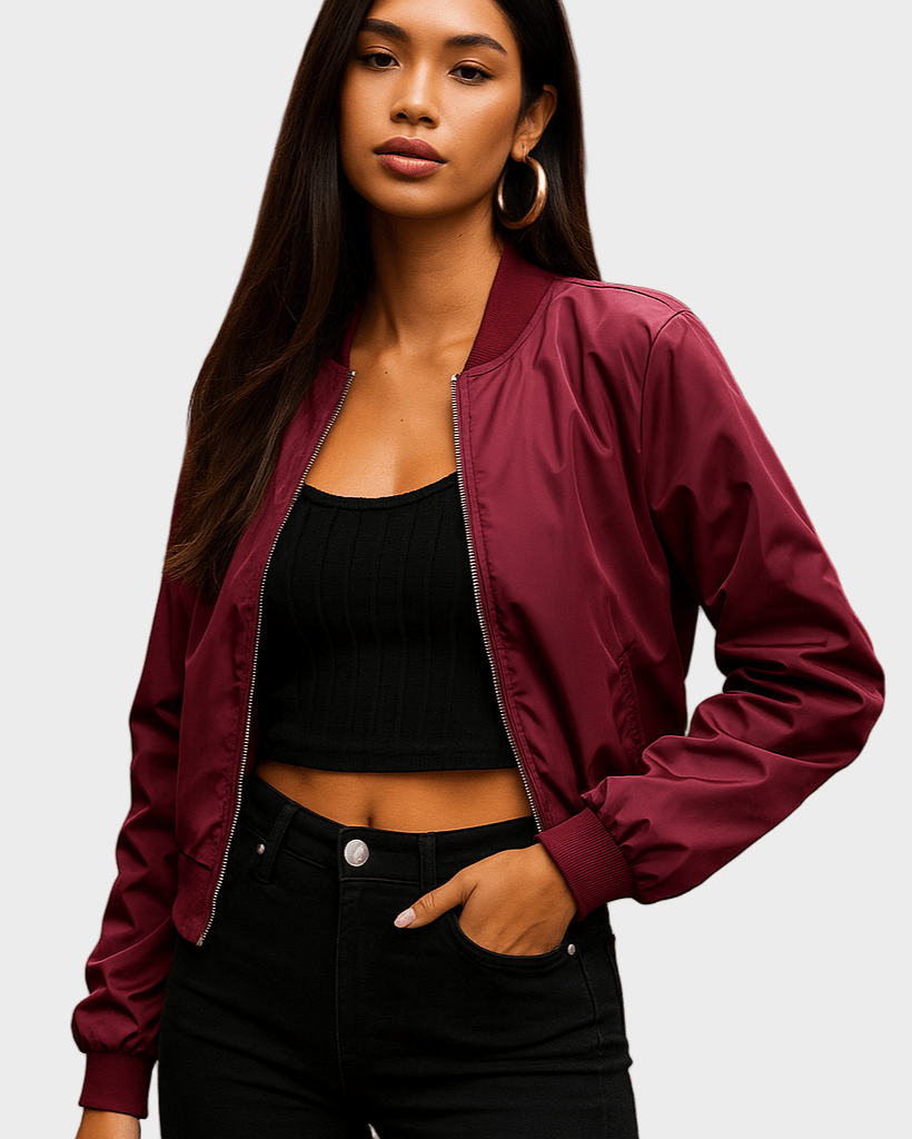 Ida | Leichte Satin-Bomberjacke in Bordeaux