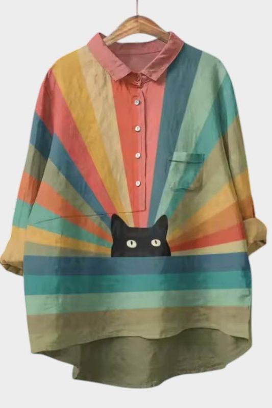 Ida | Bunte Bluse mit Katzenmotiv