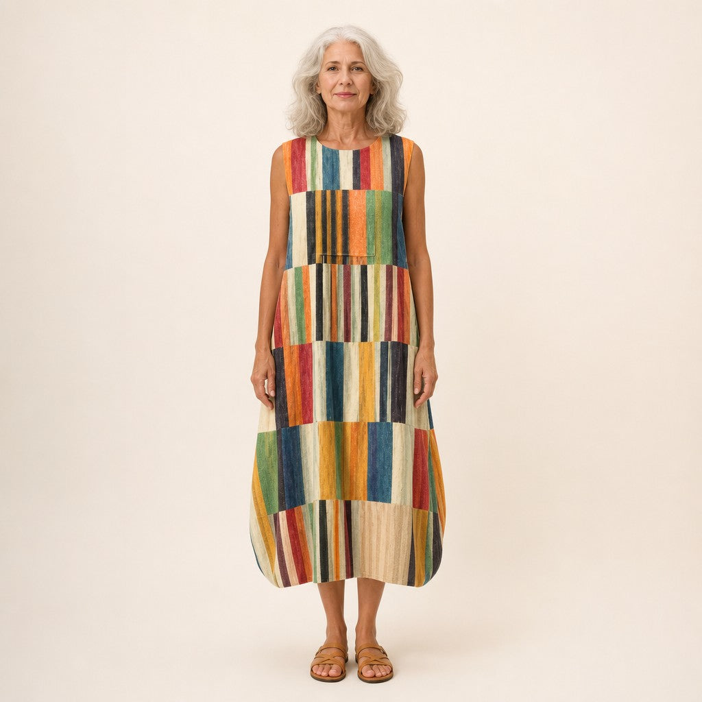 Hildegard | Ärmelloses Sommerkleid mit Streifenfeldern