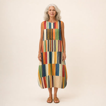 Hildegard | Ärmelloses Sommerkleid mit Streifenfeldern