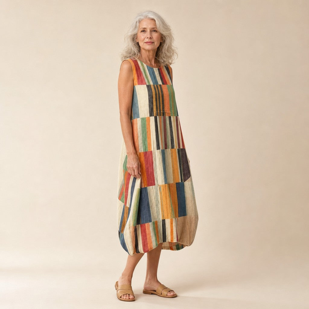 Hildegard | Ärmelloses Sommerkleid mit Streifenfeldern