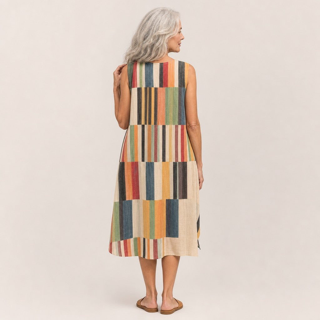Hildegard | Ärmelloses Sommerkleid mit Streifenfeldern