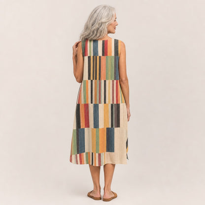 Hildegard | Ärmelloses Sommerkleid mit Streifenfeldern